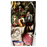 Closet full of Holiday Decorations Including Figurines, Ornaments, and Baskets