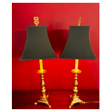 Pair of Brass Table Lamps with Black Shades
