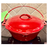 Red Cast Iron Pot with Lid & Handle, Model No. 406-B, 10.5 In, Made in USA