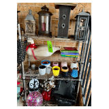 Metal Wire Shelf with Garden Accessories.