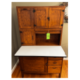 Oak Hoosier-Style Cabinet with Enamel Work Surface and Interior Metal Components