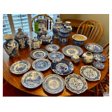 Large Collection of Marked or Signed Blue and White Ceramic Pieces, Including Formalities, Victoria Ware, and Spode