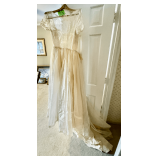 Vintage White Lace and Organza Wedding Dress with Floral Accents