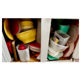 Contents of Two Cabinets | Mix of Vintage Tupperware & Modern Plastic Storage Containers and Lids
