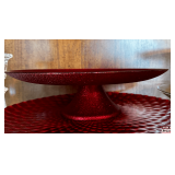 Glass and Red Textured Cake Stands on Pedestal Bases