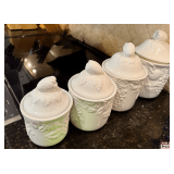 Ceramic Lidded Canisters with Embossed Fruit Design