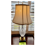 Pair of Crystal Table Lamps with Brass Base and Fabric Shade