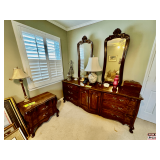 Four-Piece White Fine Furniture Set inc. (2) Nightstands, Dresser, and Armoire Set with Decorative Carvings