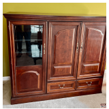 Wooden Cabinet with Glass Paneled Door and Storage