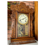 Wooden Mechanical Wall Clock with Roman Numerals and Key Wind Mechanism