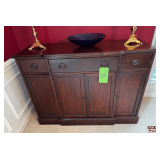 Mahogany Sideboard With Brass Hardware and Three-Drawer Configuration