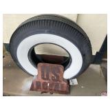US Royal Tire Stand with 8.20-15 White Wall Tire