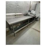 Stainless Tables 96in x 32in x 32 with Attached Equipment Table 38in x 42in x 25in with Electric Outlets **Meat Slicer Not Included**