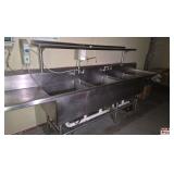Stainless Three Compartment Sink 132in with Over Shelf