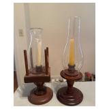 Wooden Base Hurricane Candle Holders
