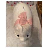 Ceramic Piggy Bank with Pink Bow Decoration