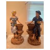 Ceramic Figurines of Boy and Girl with Baskets