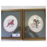 Two Framed Cross-Stitched Bird Artworks
