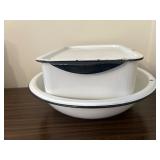 White Enamel Bowl and Lidded Box Set