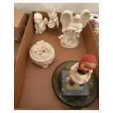 Boxed Lot of Ceramic Figures and Trinket Box
