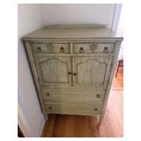 Green Wooden Chest with Drawers and Cabinets