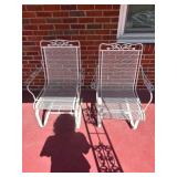 Two White Metal Bouncy Patio Chairs