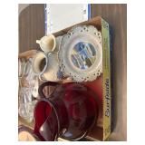Ruby Red Glass Pitcher and Miscellaneous Glassware