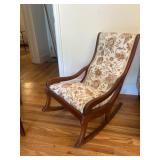 Upholstered Wooden Rocking Chair with Floral Fabri