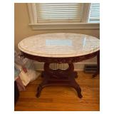 Round Marble-Top Side Table with Carved Wooden Bas