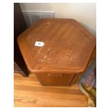 Hexagonal Wooden Side Table with Storage Cabinet