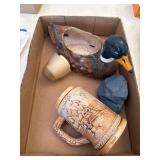 Ceramic Duck Planter, Mug, Rock, and Candleholder