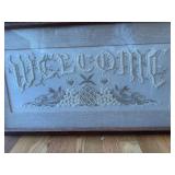 Hand-Embroidered Welcome Art in Wood Frame