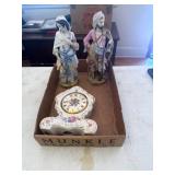 Two Figurines and Floral Ceramic Clock