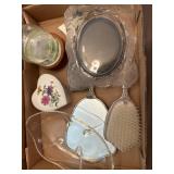 Box Lot With Vanity Items and Glass Decor