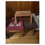 Three Wooden and Upholstered Stools