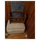 Wooden Magazine Rack with Upholstered Stool and Cu