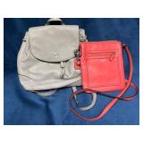 Two Coach Handbags: Red Crossbody and Gray Backpac
