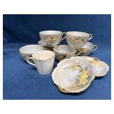 Hand-Painted Japanese Porcelain Cups and Plates