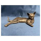 Bronze Reclining Cat Sculpture with Artist Mark