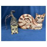 Hand-Carved Wooden Cat Figurines, Including Signed