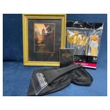 Odds and Ends Lot with Frame, Brushes, and Accesso