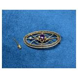 14K Gold Pin and Stud Earring with Amethyst
