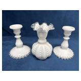 Fenton Silver Crest Vase and Two Candlesticks