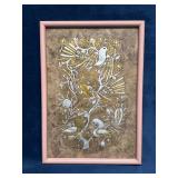 Metallic Paint on Paper Artwork With Framed Birds