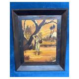 Wood Inlay Artwork Depicting Rural Scene, 17ï¿½ï¿½ x 2
