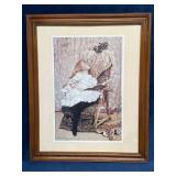 Framed 1889 Burton Barber Print of Girl with Cat