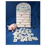 Wood Calendar with Tiles, Piggy Bank, and Lamp Har