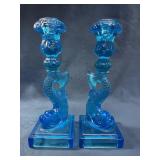 Blue Glass Dolphin Candlesticks