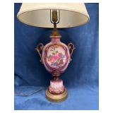 Porcelain Table Lamp with Floral Motif and Brass A