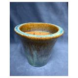 Glazed Ceramic Flower Pot with Blue and Amber Fini